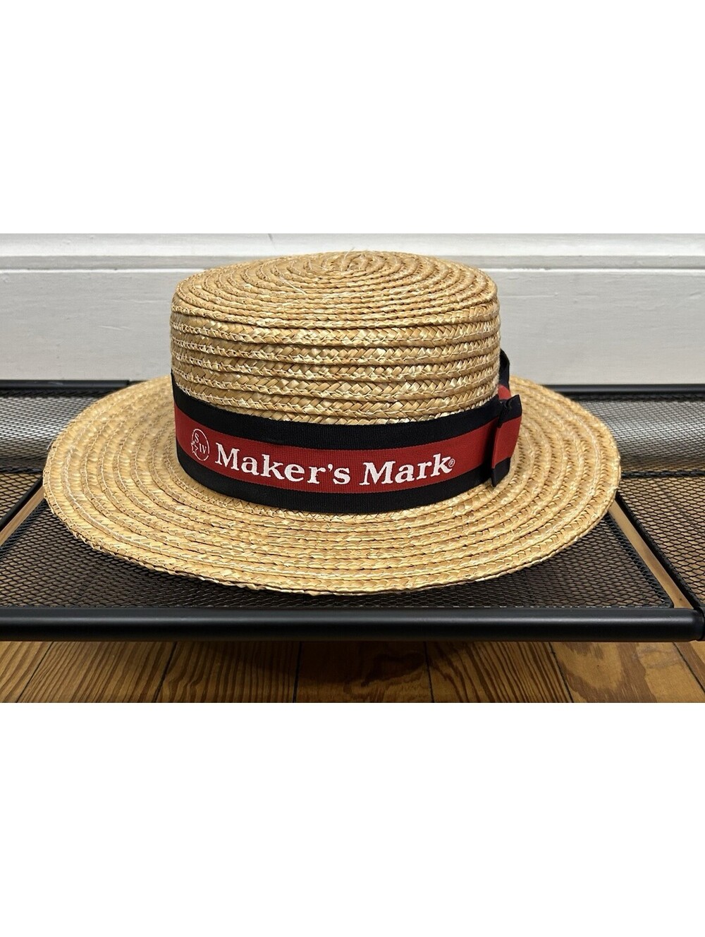 Makers Mark Bourbon Derby Hat Cap Straw Red Black Ribbon Logo